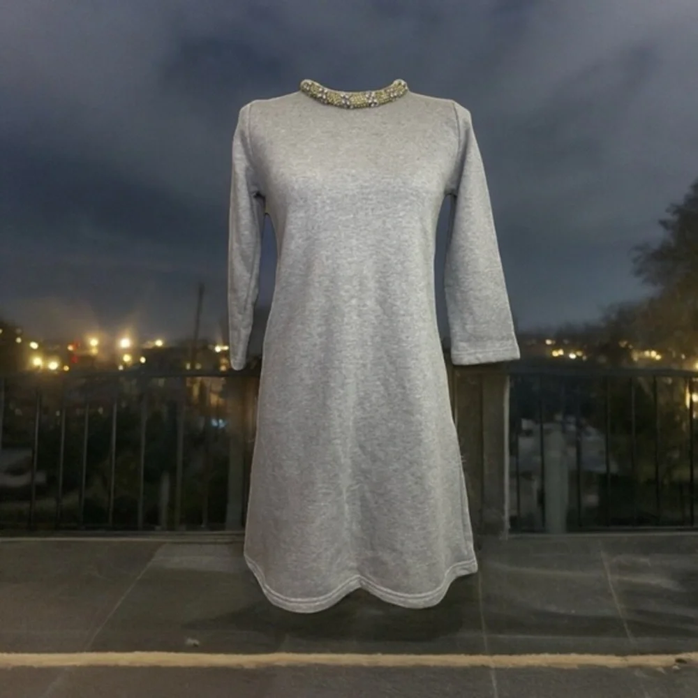 Dress Gallery Jeweled Crew Neck Sweatshirt Dress